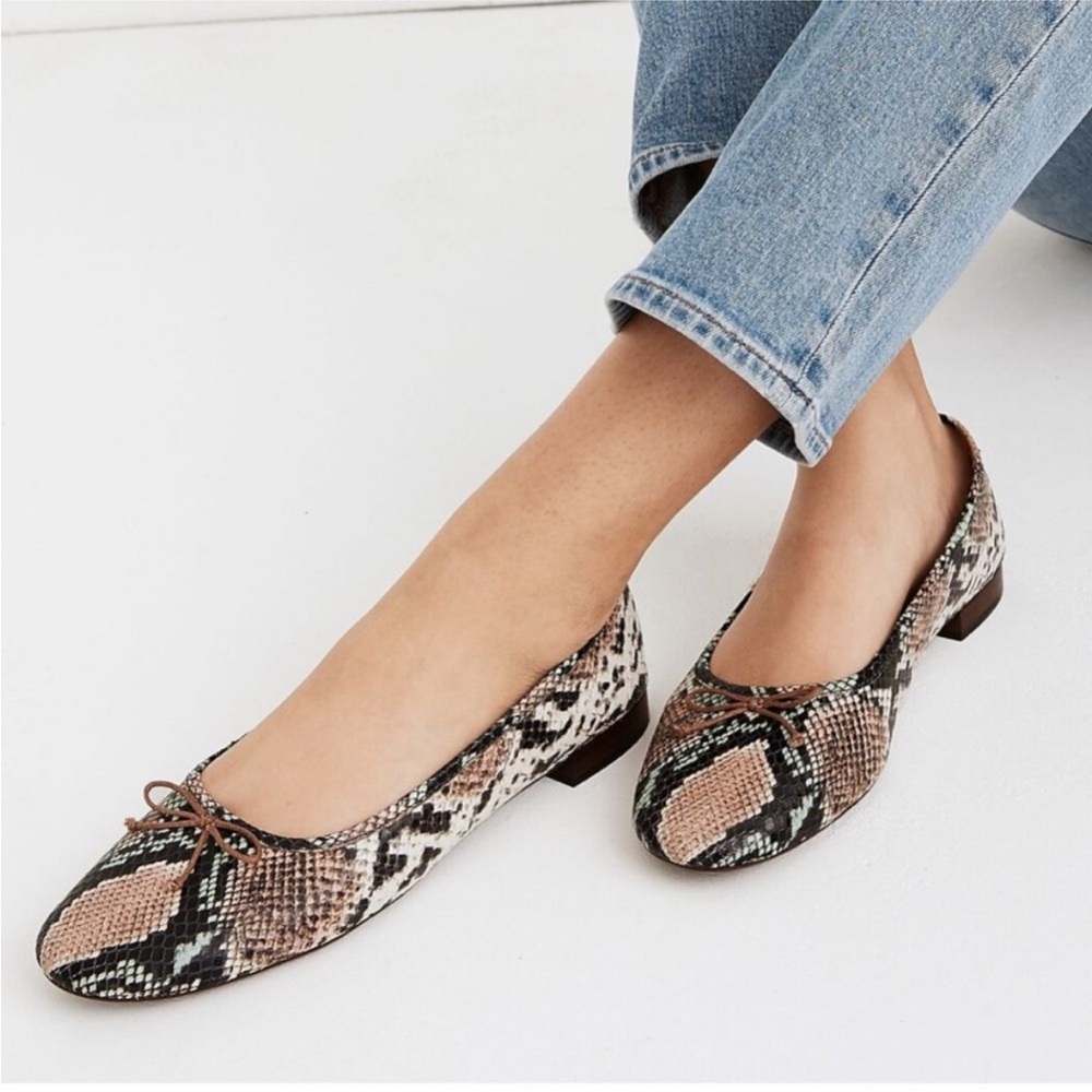 Madewell The Adelle Ballet Flat in Snake Embossed Leather 6.5